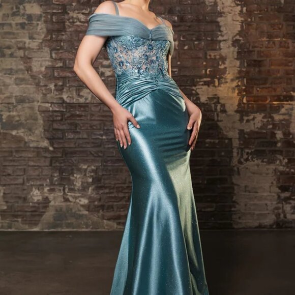 Gold,blue,black,off shoulder long beaded formal prom evening party plus size - Picture 8 of 10